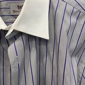 Hickey Freeman Men's Dress Shirt - Purple and White Stripes